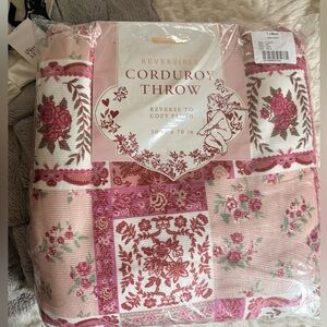Reversible Corduroy Throw - Pink Floral Design